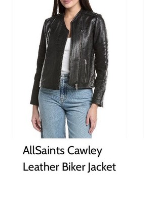 AllSaints Cawley Leather Biker Jacket Black Full Zip Women's Short