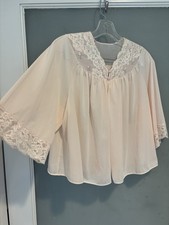 Vintage Shadowline M Bed Jacket Pink Lace Trim Embroidered Nylon Made USA