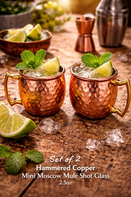 Set of 2 Hammered Copper Mini Moscow Mule Shot Glasses 2oz Espresso Mugs Bar