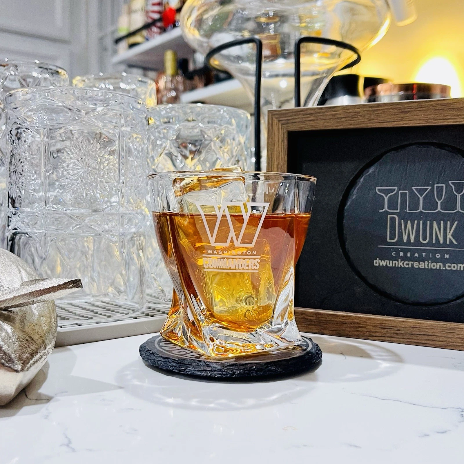 Engraved Washington Commanders Whiskey Glass - Twisted Whiskey Glasses