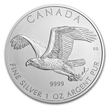 2014 CANADIAN BIRDS PREY "BALD EAGLE" 5 DOLLAR 1 OZ .9999 FINE SILVER COIN 74.00 per troy oz