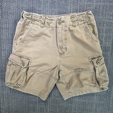 Vtg Abercrombie Fitch Cargo Shorts Youth 16 Tan Distress Cargo Utility Paratroop