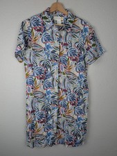C&C California Dress Womens Medium Tropical Multicolor Linen Shirt Dress Pockets