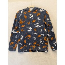Nike Kids All Over Print Graphic Hoodie Sweatshirt Size M Blue Orange