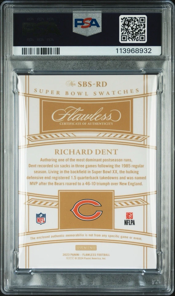 Richard Dent PSA 9 как новый BOOKEND 01/25 2023 безупречный Super Bowl образец - Изображение 3 из 4