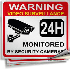 Video Surveillance Warning Sign Sticker - 4 Pack 7X6 Inch - CCTV Security Premiu
