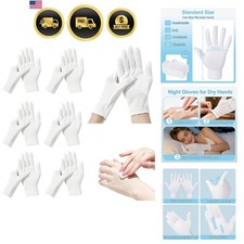 12-Pack White Cotton Gloves, for Dry Hands Sleeping Eczema Care and Night-Tim...
