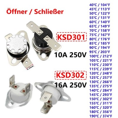 Temperaturschalter 40-190  Öffner Schließer 250V 10 16A KSD301 302Thermoschalter
