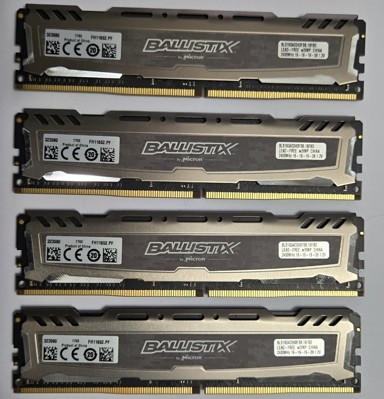 Crucial Ballistix 68Gb DDR4 2400Mhz Ram (BLS16G4D240FSB) 4x16gb