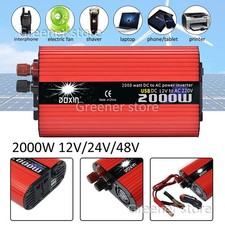 2000W Pure Sine Wave Inverter 12/24/48V DC to 220-240V AC Smart Power Converter.