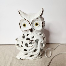 Vintage Look Ceramic White Owl Nightlight Shelf Table Lamp