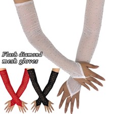 Rhinestone Mesh Transparent Breathable Fingerless Gloves Elasticity Arm Sleeves
