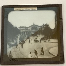 Antique Glass Magic Lantern Slide Paris Gare De L’Est Tram Horse Drawn Carriage