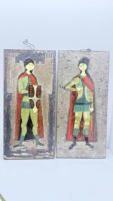 PAIR ORIGINAL LORENZO BURCHIELLARO METAL FRAME PAINTING ICON'S ULTRA RARE