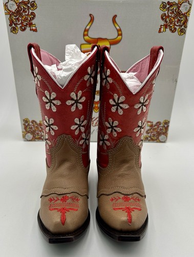 Kids Cowboy Boots Genuine Leather Western Floral NEW Girls Size 10 Snip Toe - Picture 4 of 16