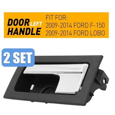 2X Inside Door Handle Front/Rear Left For Ford F150 09-14 Black w/Chrome Lever