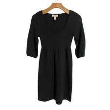 LOFT Knit Dress Womens Petites Size PXS Gray 3/4 Sleeve Knee Length Scoop Neck