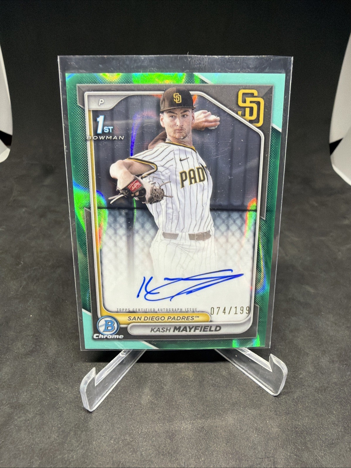 2024 Bowman Draft Chrome Kash Mayfield Aqua Lava Refractor Auto 1st /199