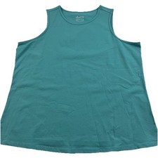 Denim  Co Essentials Perfect Jersey Cotton Round Neck Tank Top 1X Teal 9172