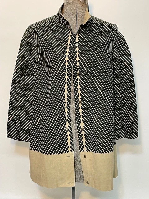Camisa-Chaqueta Vintage Marimekko Mujer Años 70 Algodón Oliva Rayas Diagonales Foto 2 de 4