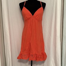American Eagle Women Medium Coral Sleeveless Mini Dress Eyelet Lace V-neck Tank