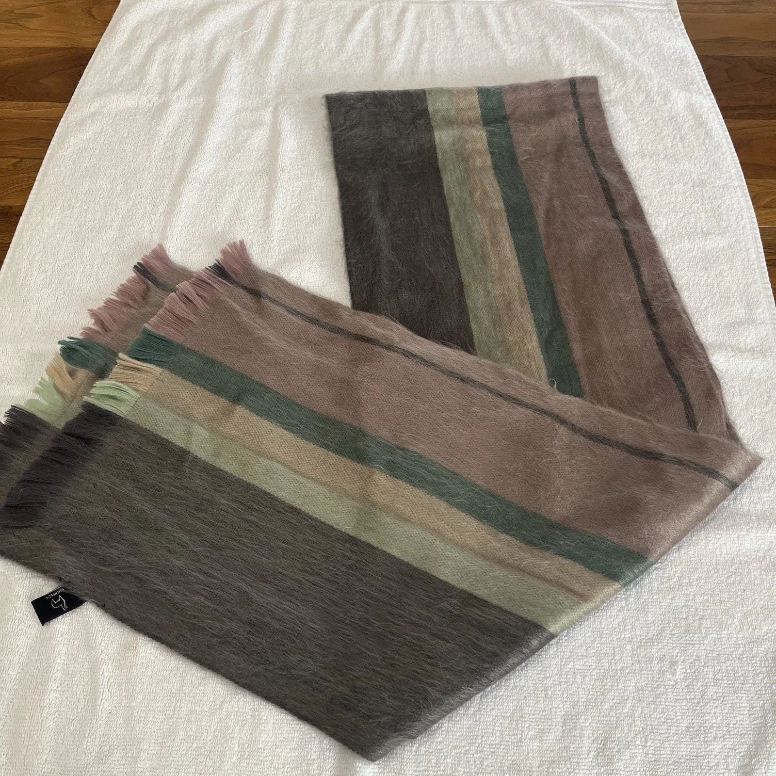 Shupaca 80% Alpaca Neutral Stripe Handmade Scarf Brown Cozy