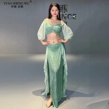 Belly Dance Costume for Short Sleeves Top split Long Skirt 2pcs Professional Set