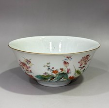 Rara pintura china hecha a mano Famille rosa porcelana flores pájaro cuenco