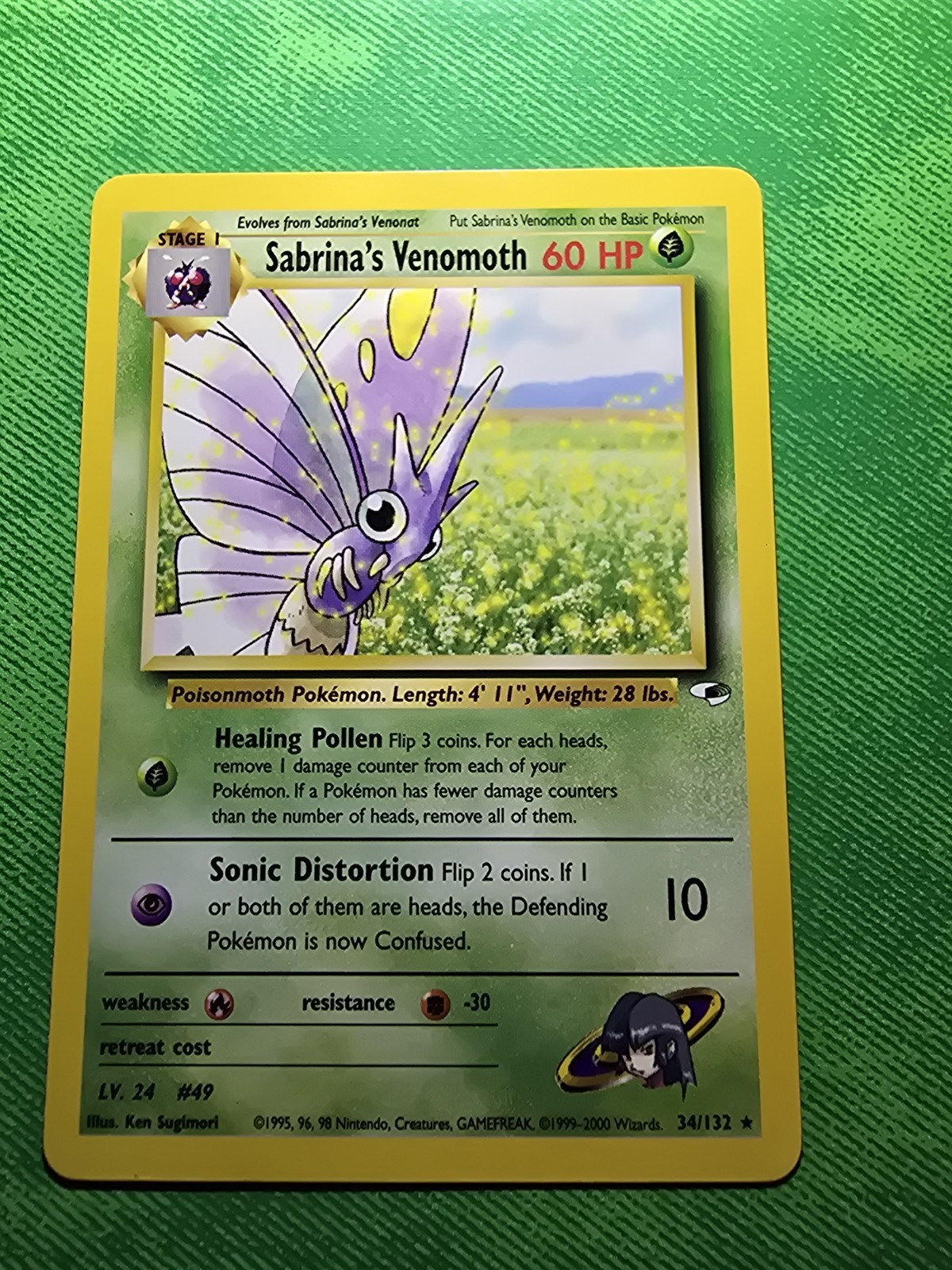 2000 POKEMON TCG GYM HEROES 34/132 SABRINA'S VENOMOTH UNLIMITED RARE NEAR MINT