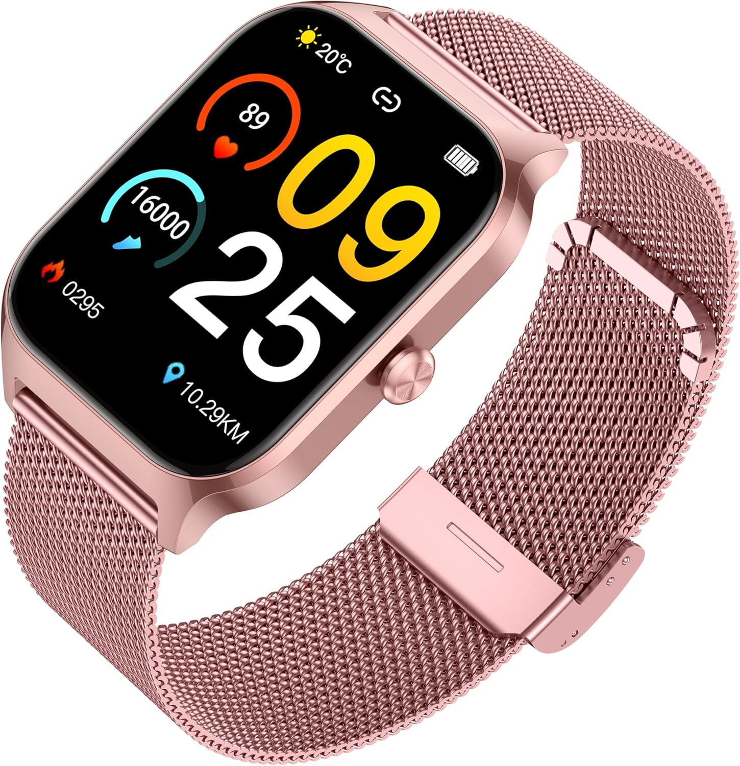 Montre connectée femme rose avec appel Bluetooth et podomètre