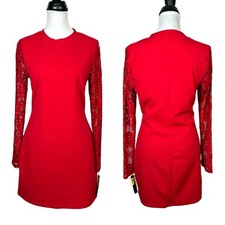 Xtraordinary NWT Junior's Large Bold Red Long Lace Sleeves Mini Dress