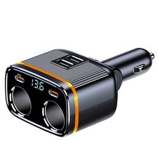 145w Car Cigarette Lighter Splitter 2 Socket With Led Voltmeter12v24v Dual