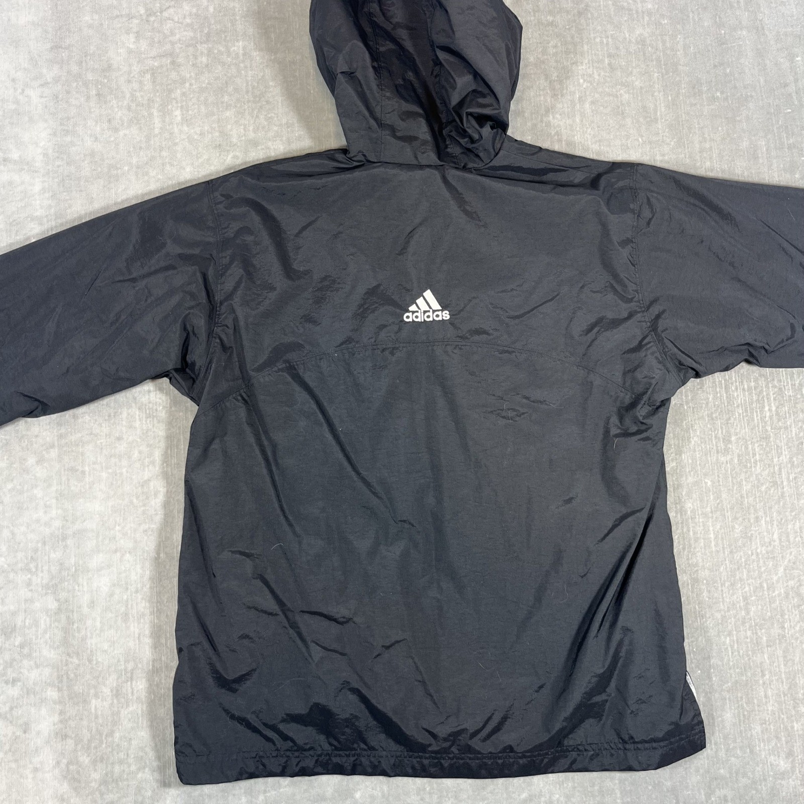 Adidas Mens Medium Black White Striped Hooded Windbreaker Jacket thumbnail 7