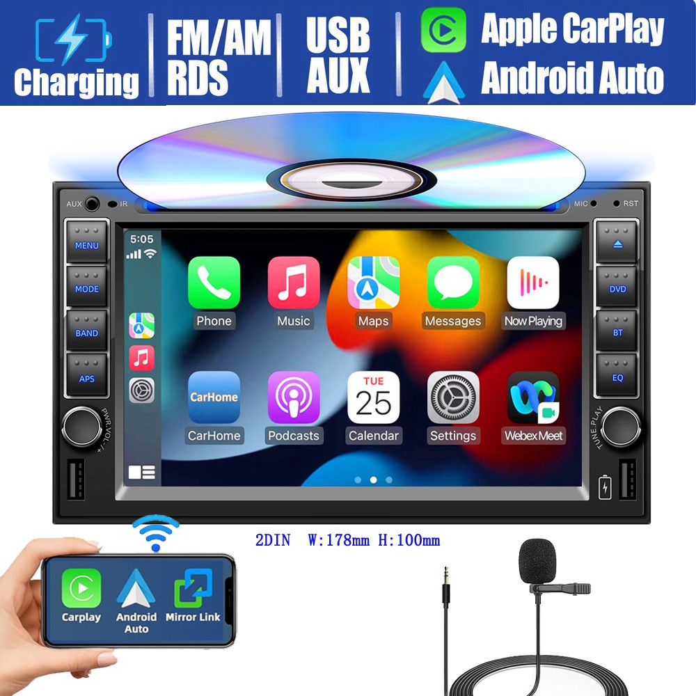 Double 2 Din Car Stereo Radio CD DVD Player In Dash Bluetoot
