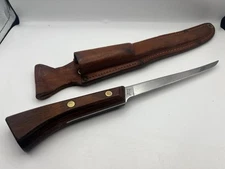 Vintage Western S-W766 Fish Fillet Knife With Leather Sheath Stainless Steel USA