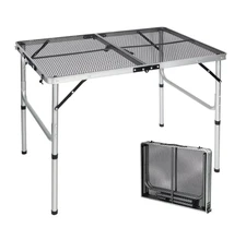 REDCAMP Folding Grill Table, Lightweight Aluminum, Adjustable Height Legs