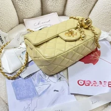 Small Gold Ball Classic Quilted Chain Bag - Yellow@@