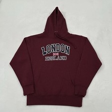 Zone One London England Embroidered Logo Maroon Red Hoodie Sweatshirt Adult M