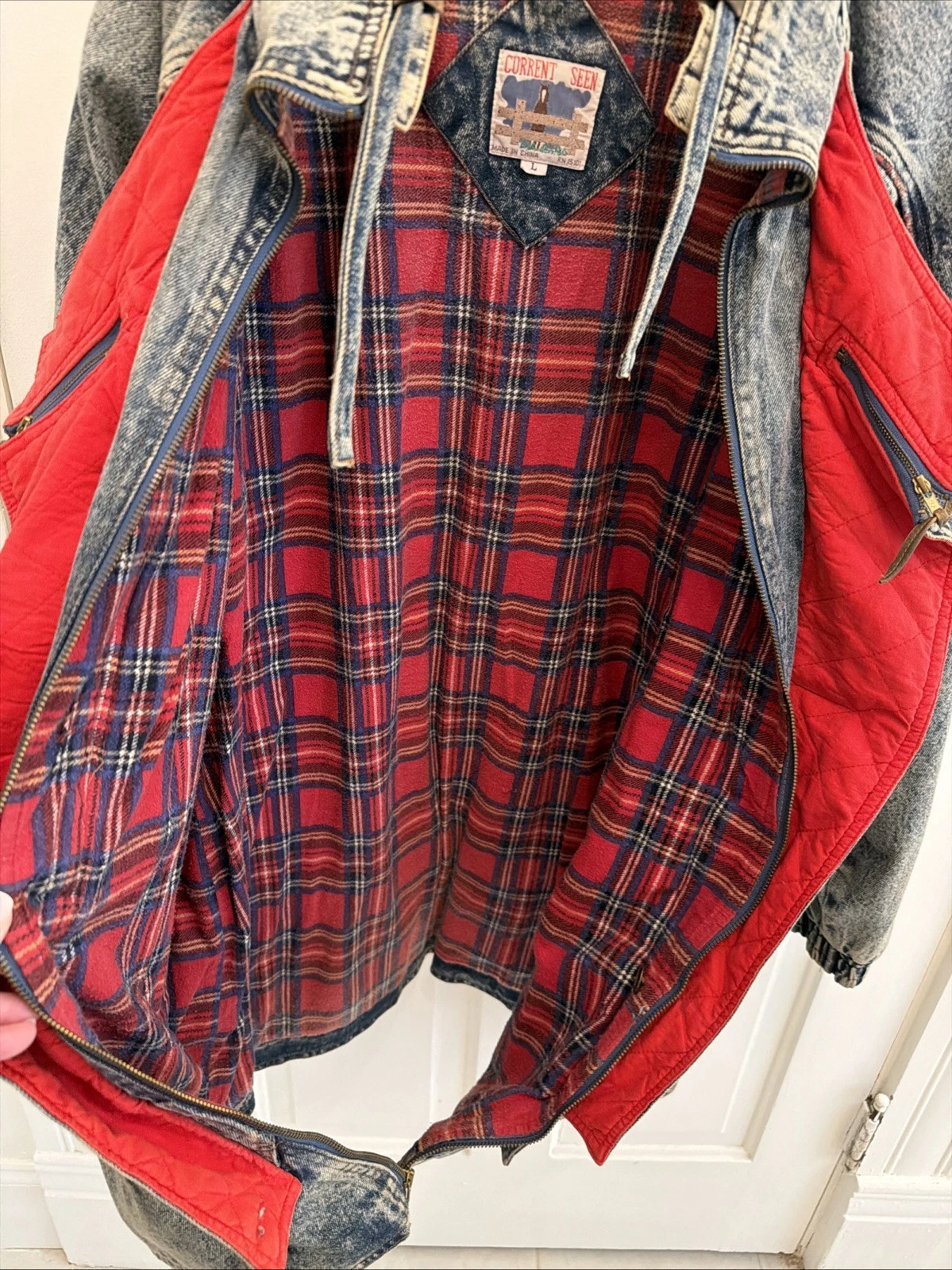 Rare Vintage “Current Seen” Acid Washed Denim Jacket 70s/80s Plaid Lining - product detail image 10