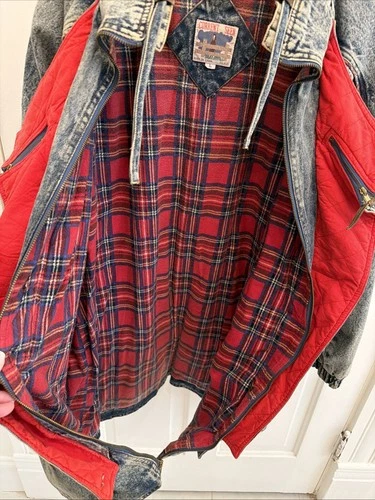 Rare Vintage “Current Seen” Acid Washed Denim Jacket 70s/80s Plaid Lining image 10