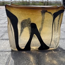 Beautiful Blown Glass Black And Amber Vase