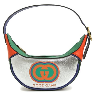 AUTH GUCCI GOOD GAME MINI HALF MOON 2-WAY BAG METALLIC LEATHER 720530 F/S