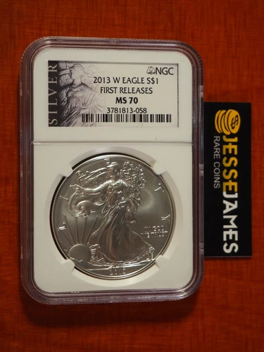 2013 W BURNISHED SILVER EAGLE NGC MS70 FIRST RELEASES BLACK LABEL