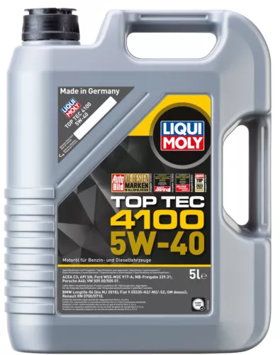 SAE 5W40 Top Tec 4100 Fully Synthetic Car Engine Oil ACEA C3 Liqui Moly 9511