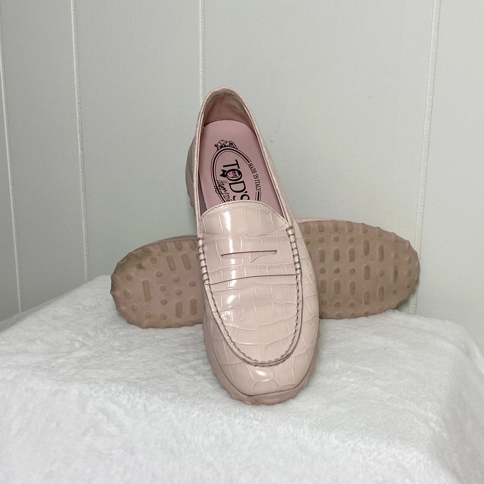 TOD’S Mocassini donna Tod's x Alber Elbaz Croc goffrati 38 5 pelle rosa Happy Moment