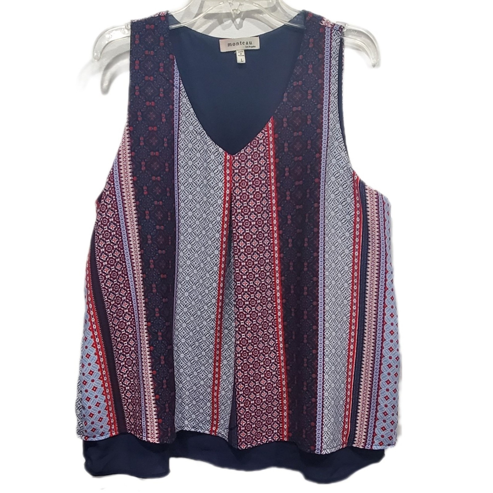 Monteau Multi Patterned Striped Layered Sleeveles… - image 1
