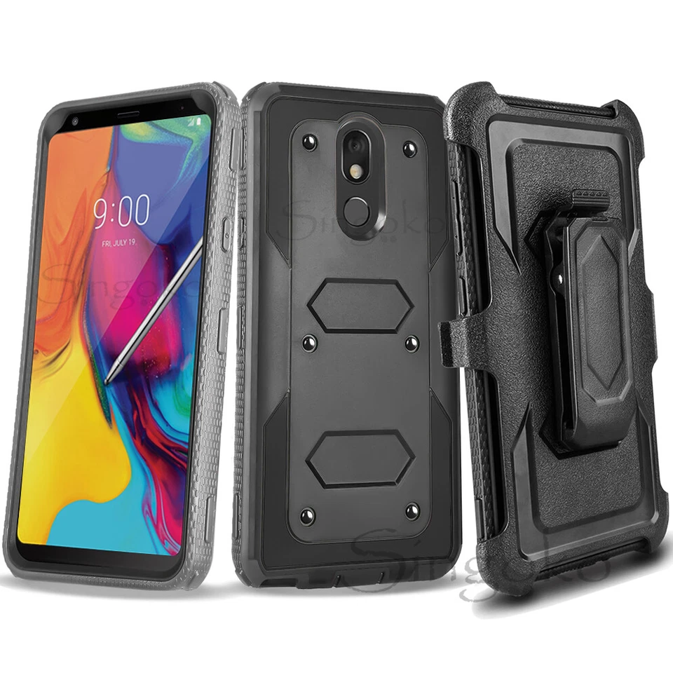 LG Stylo 5 4 3 2 Plus Clip Stand Holster Case Cover w/ BUILT-IN SCREEN PROTECTOR - Image 3 of 4