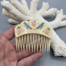 Antique Celluloid Hand Painted Birds/Flowers-Ladies Hair Ornament/ Comb. 461