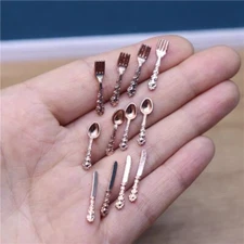 12PC 1:12 Scale Dollhouse Miniatures Kitchen Silverware Knife Spoon Tableware