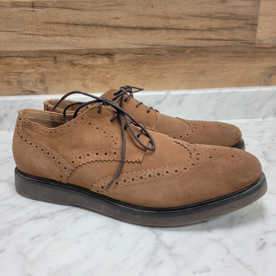 Мужские 10 44 H от Hudson коричневый замши кожи Wingtip туфли Brogue оксфорды на шнуровке - Изображение 2 из 4